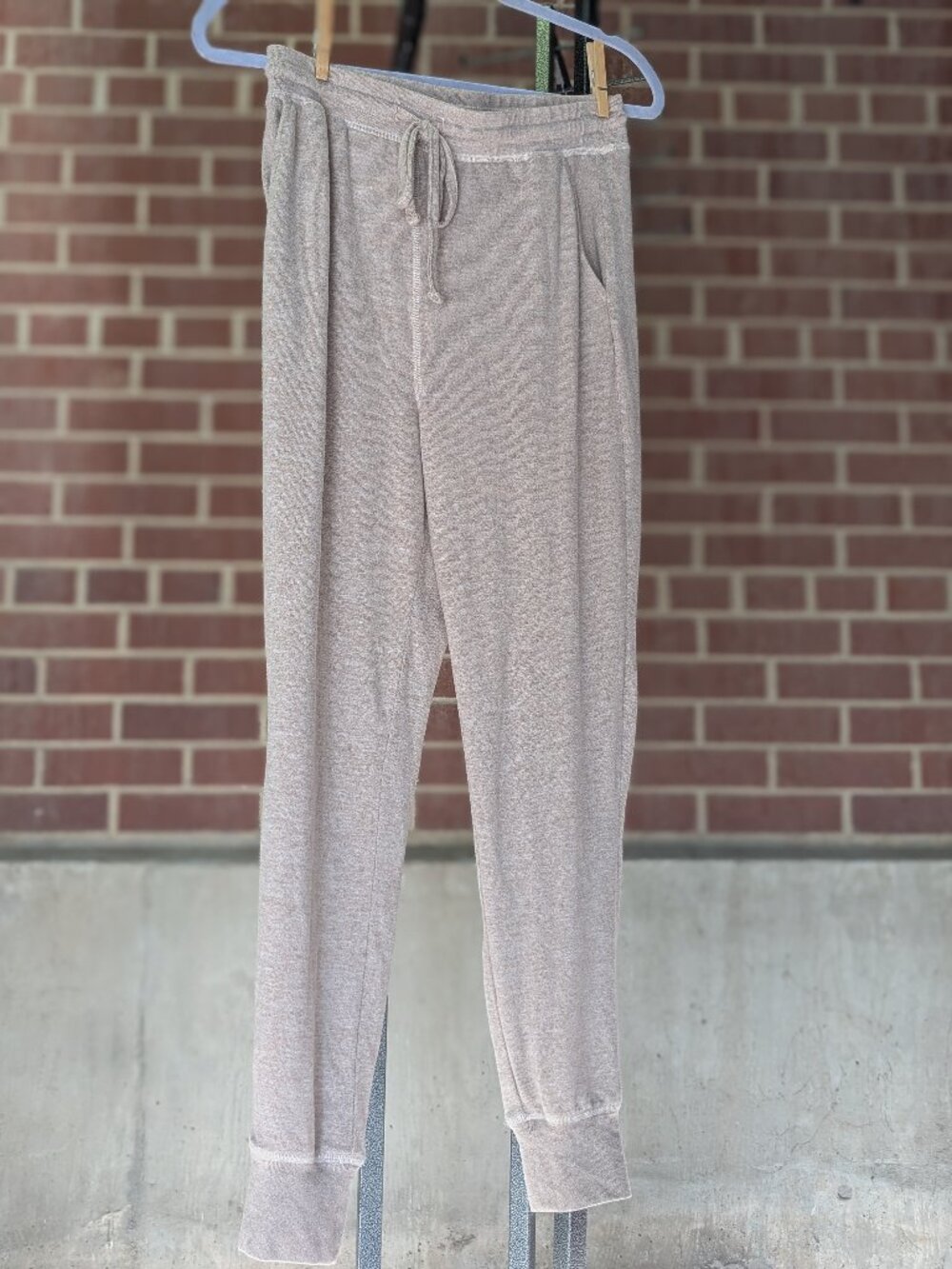 Mono B Jogger Pants Womens Med Tan Athleisure Soft Lounge Sweatpants High Rise